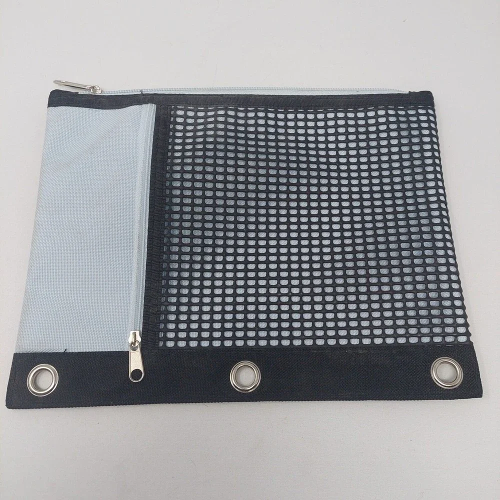 School Supplies Zippered Pouch Pencil Holder For 3 Ring Binder Blue Black